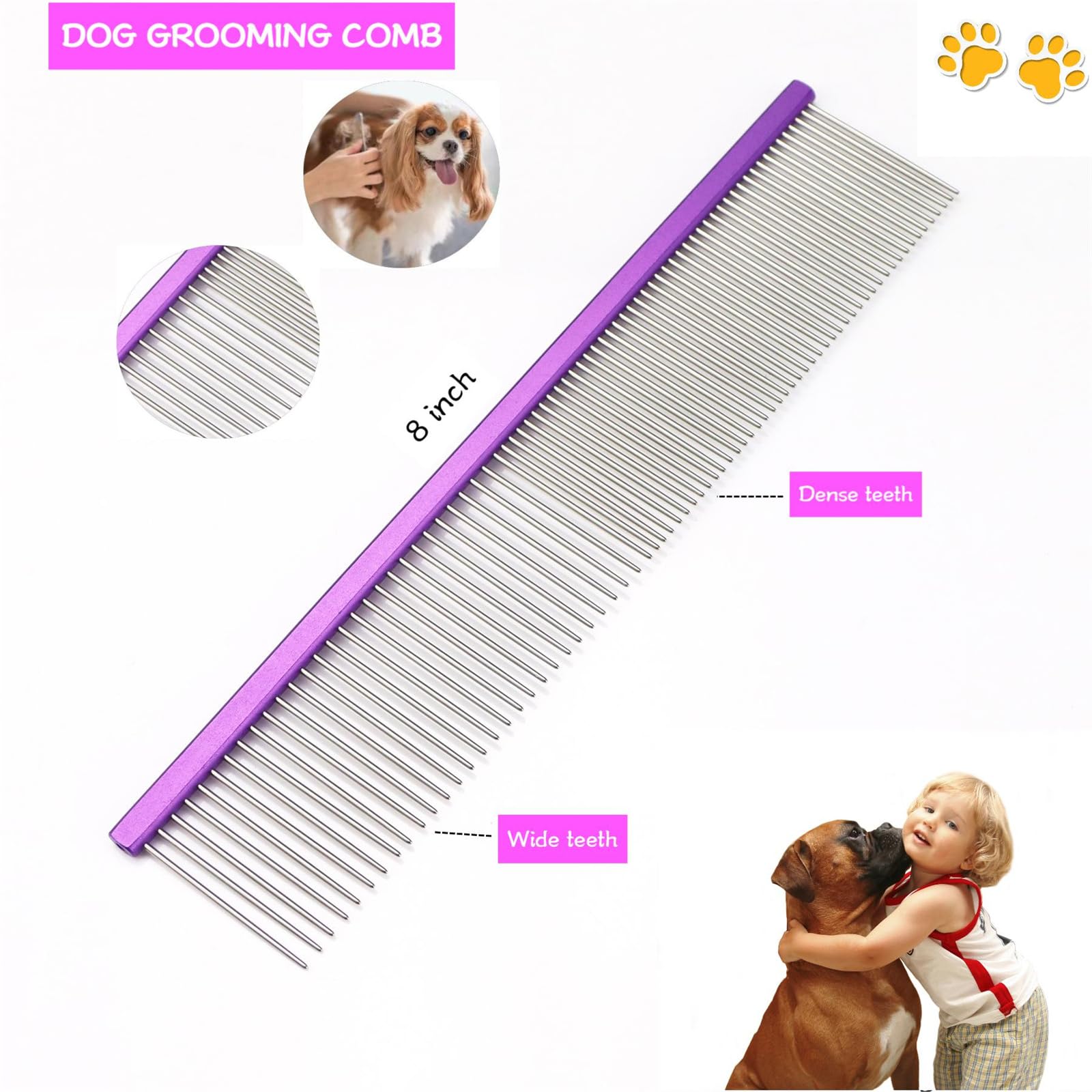 8,0" Hundeschere Set 7 in 1 Fellschere Set für Hunde - gerade gebogene Hundeschere 16/36 Zähne Effilierschere für Hunde mit ergonomischem Griff für Haustier Fellpflege