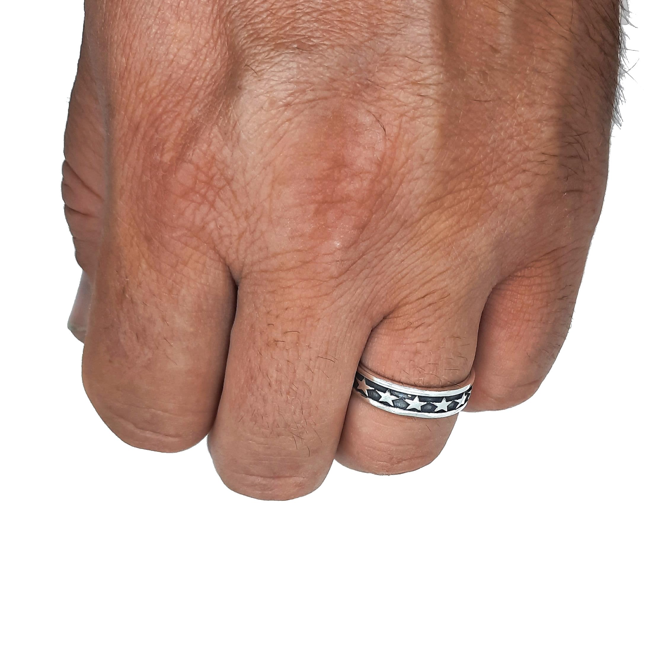 Anillo de plata esterlina genuina Banda de 6 mm Estrellas Sólida con sello 925 Hecho a mano