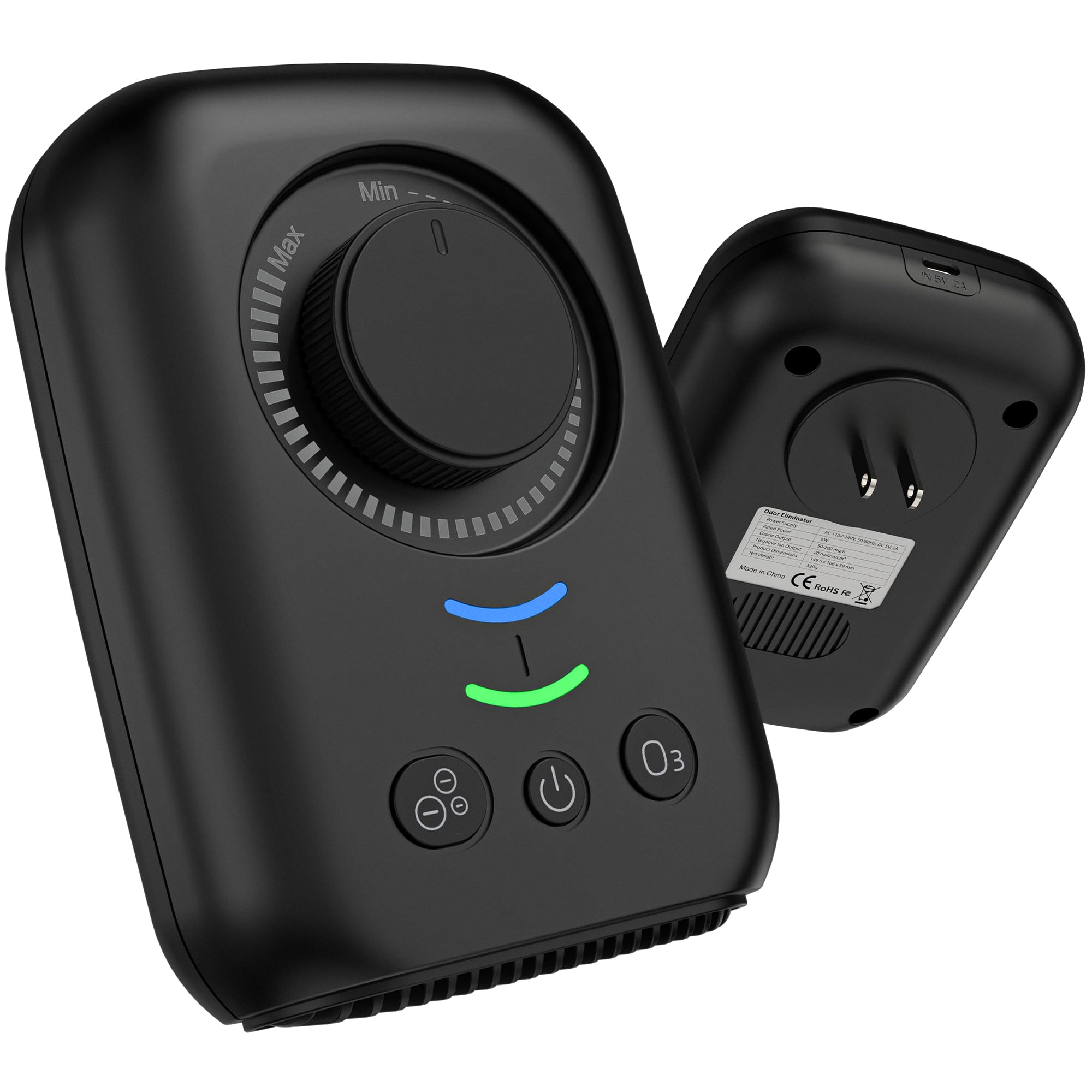 Purificatore d'aria ionico, ionizzatori d'aria plug-in e USB per casa, ionizzatore d'aria senza filtro, ozono per casa, camera da letto, cucina, bagno, ufficio (nero)