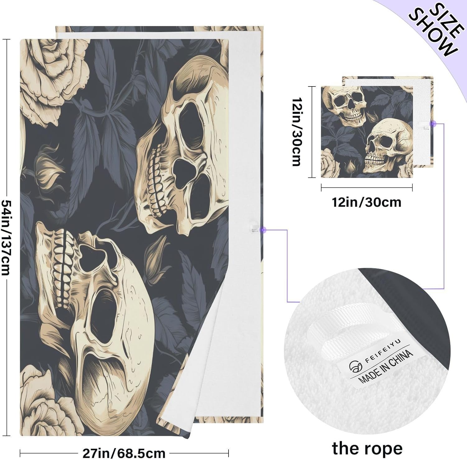 Hand Towels Premium Soft and Highly Absorbent Creative Human Skeleton Pattern 2 Pcs Towels for Bathroom Set 100% Cotton Decorative Face Towels