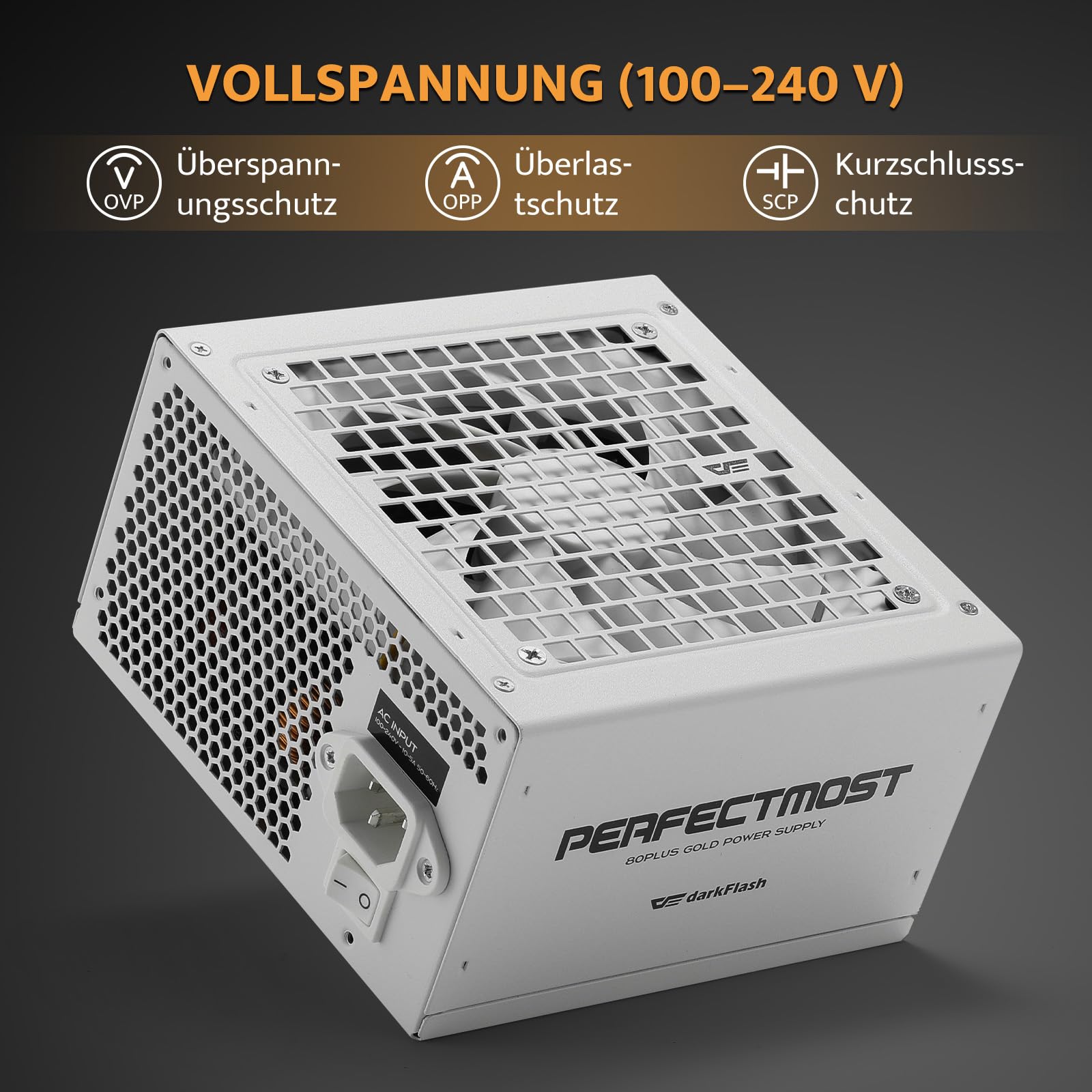 darkFlash PMT850 Vollmodulares ATX 3.1-Netzteil, 80 Plus Gold Effizienz, PCIe 5.1 & 12VHPWR-Unterstützung, 100% Japanische 105°C-Kondensatoren, Kompakte 150-mm-Bauweise (Weiß)