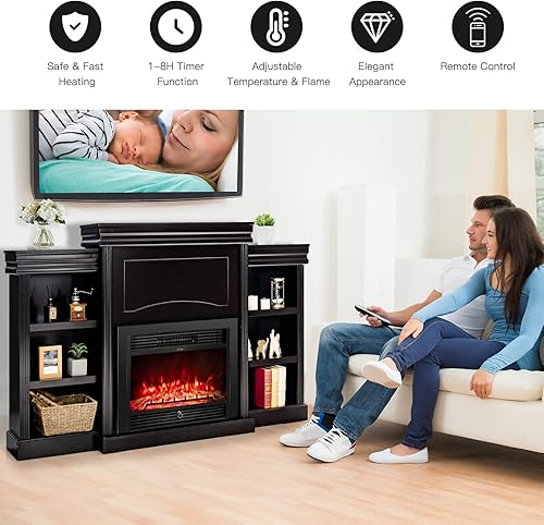 Vista 11 de Tangkula Chimenea de 70 pulgadas, chimenea eléctrica de 750 W/1500 W con repisa y estanterías integradas, chimenea eléctrica de 28.5 pulgadas