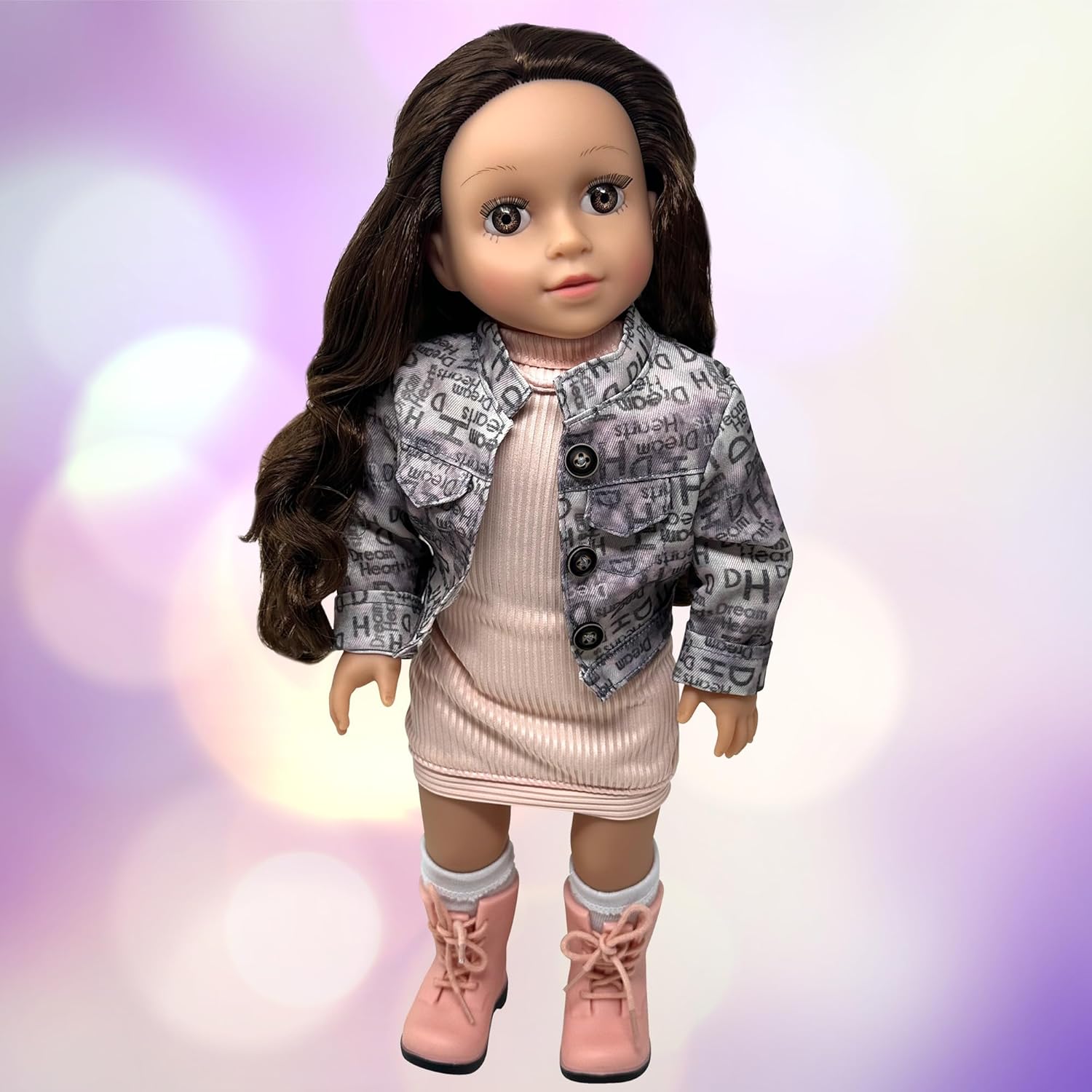 18 Inch Dolls with Soft Hair – Soft Body 18 inch Doll, Poseable Vinyl Arms & Legs, Dress Outfit – Cute 18" Doll Set for Girls