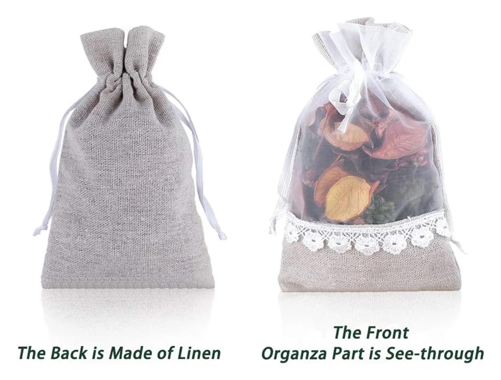 Sacs en toile de Jute à cordon décorés avec nœud en dentelle, sacs cadeaux en Organza de Jute for fête et mariage, 5 pièces, 10 pièces, 20 pièces(20pcs,10x15cm)