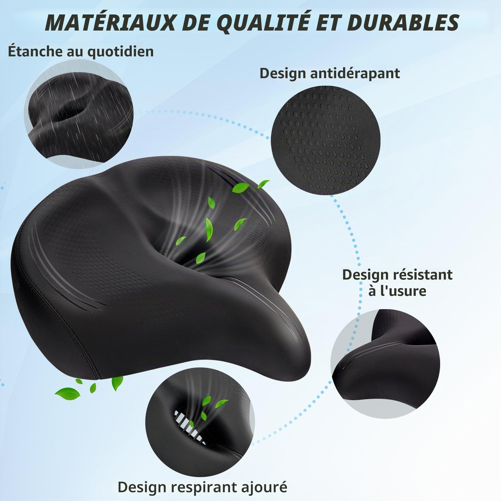 CDYWD Extra Large Selle de Velo Ultra Confortable, Selle Vélo Anti Douleur, Ergonomique, Homme Femme Selle Bike Life Confort, Selle Vélo pour Vélos Extérieurs et Intérieurs