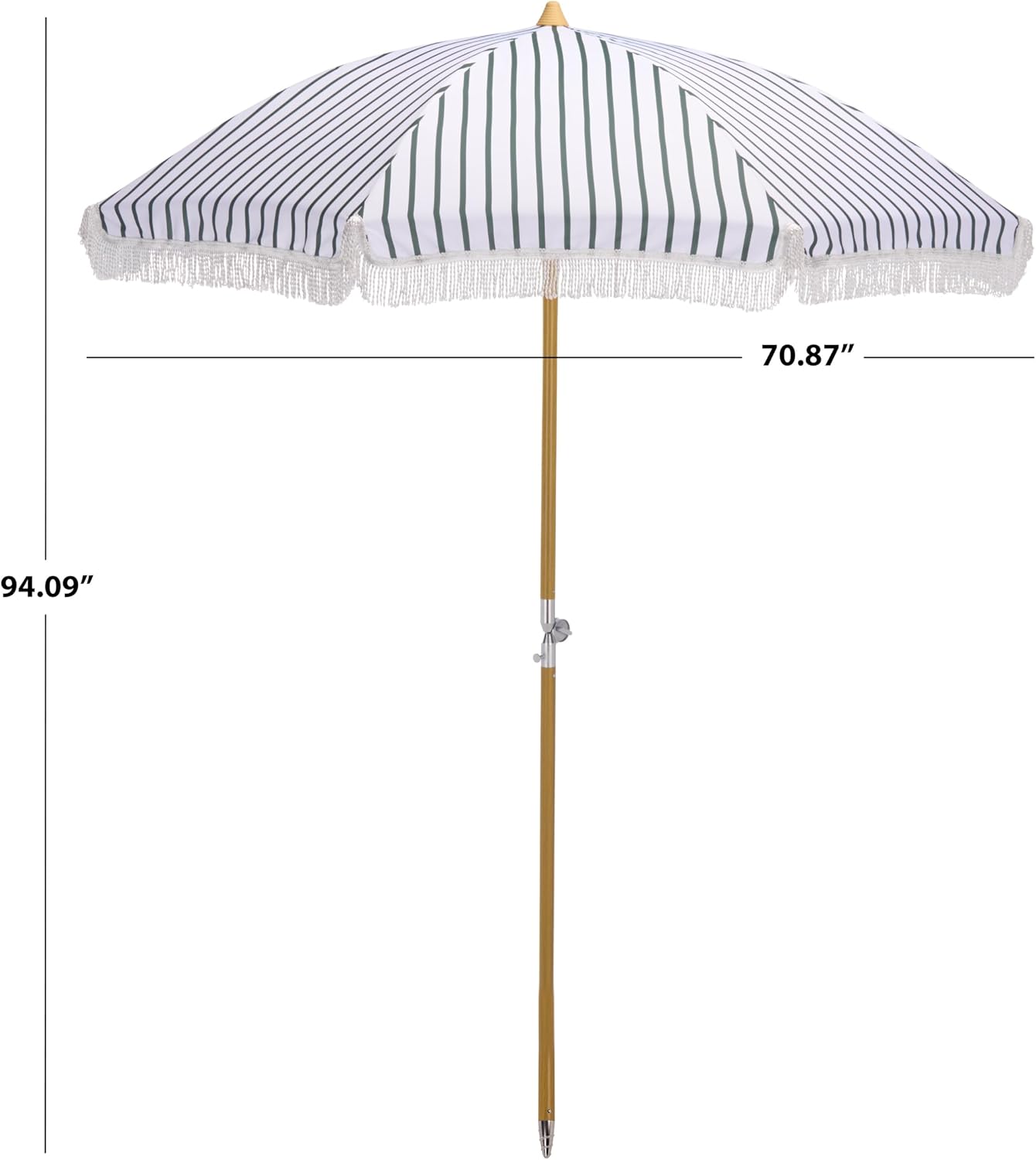 SAFAVIEH Outdoor - Bella 6.5 FT Beach Umbrella - Canopy with White Fringe Trim, Tilt Function, Aluminum Pole, Weather Resistant for Beach, Patio, Garden (PAT8504)