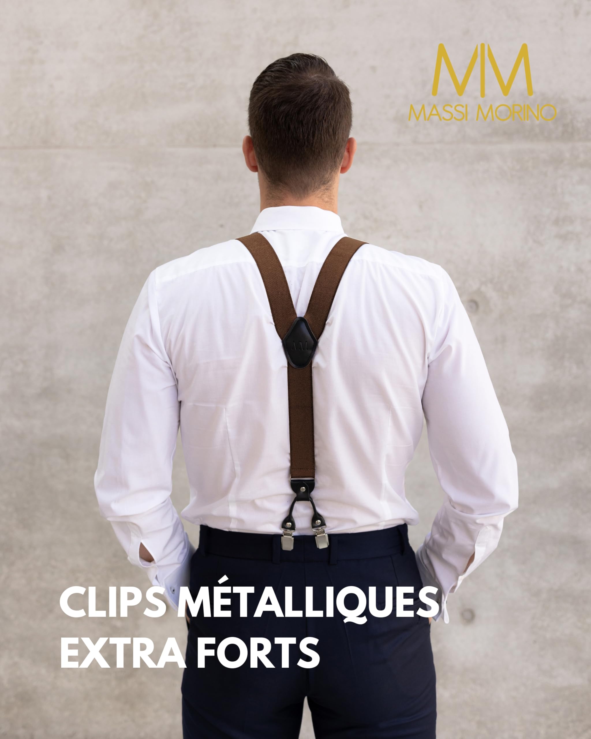 Massi Morino Bretelles avec noeud papillon Set pour hommes et femmes I Bretelles en Y élastiques avec clips extra forts - 3,5cm de large - longueur réglable I Cravate pré-attachée pour costume