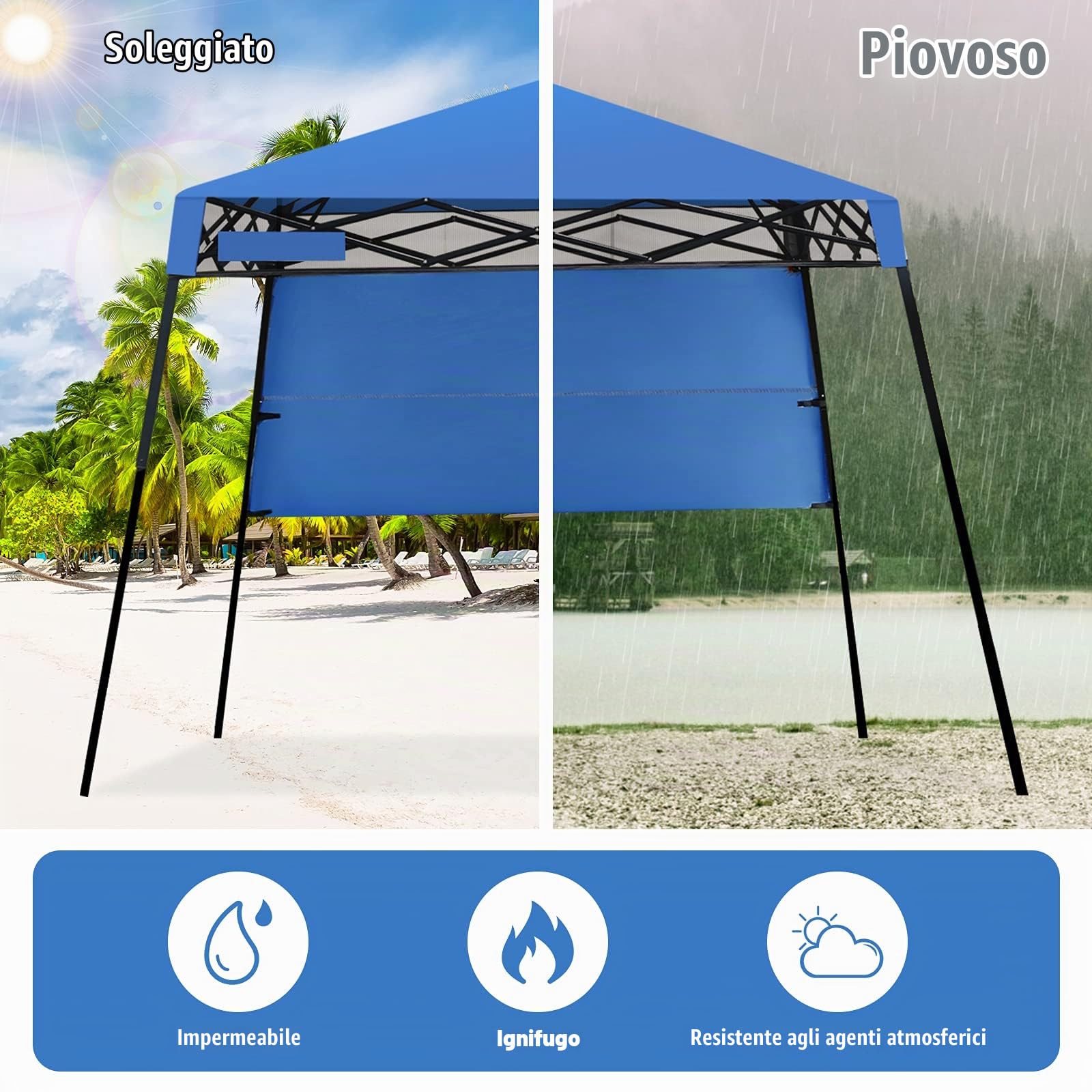 RELAX4LIFE Gazebo da Giardino Pieghevole, Impermeabile e Resistente, Altezza Regolabile, Tenda per Fiere, Mercato, Campeggio (2,1x2,1x2,1M, Blu)