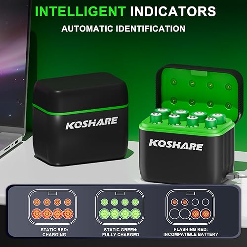 Miniatura 6 de Batería recargable AA AAA de litio con cargador, 16 baterías de iones de litio de 1.5 V con 8 pilas AA de 3700 mWh y 8 pilas AAA de 1300 mWh, 1200