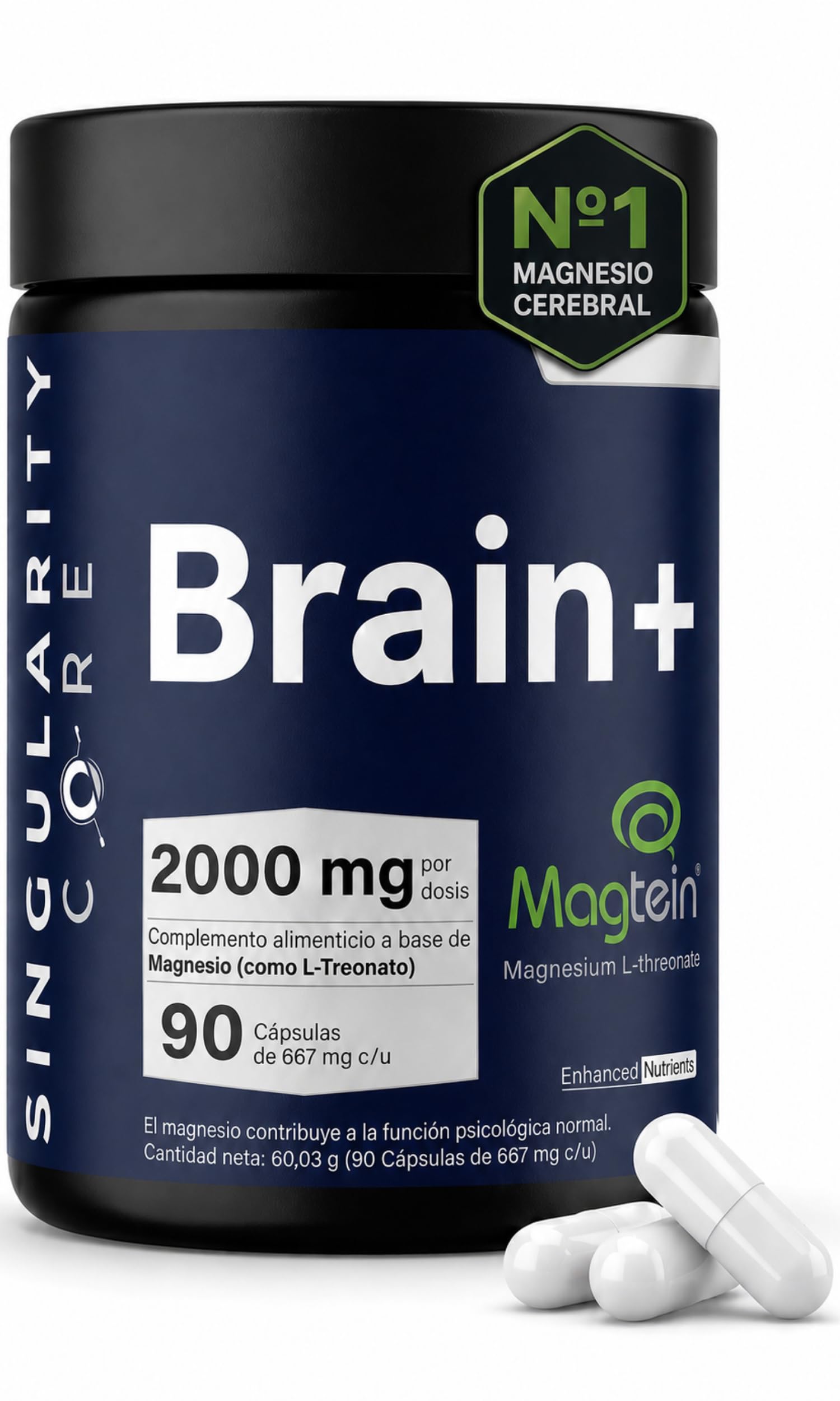 L-Treonato de Magnesio 2000mg Magtein - 30 días - Suplemento de Magnesium Threonate Puro - Magnesio Treonato en Cápsulas - L Treonato Magnesio Apoya la Funcion Cognitiva