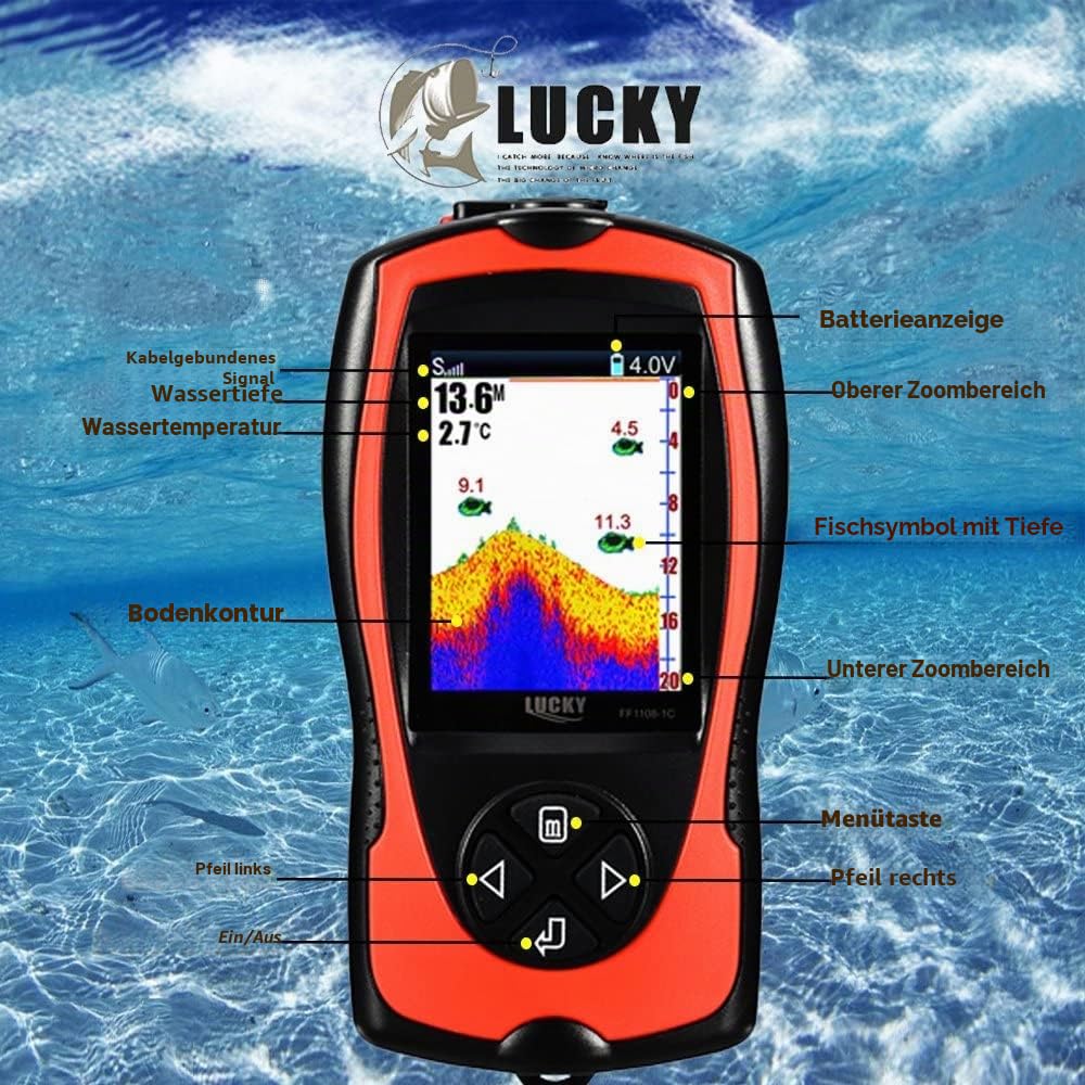 LUCKY Kabelgebundenes Tragbares Sonar Tragbarer Fischfinder zum Angeln Farbmonitor zum Eisfischen Fischfinder für Angelkajakboote