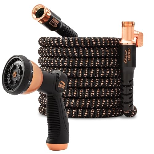 Pocket Hose 75 FT Copper Bullet Expandable Garden Hose w/10 Pattern Thumb Spray Nozzle AS SEEN ON TV 650psi 3/4 in Patented Lead-Free Ultra-Lightweight Solid Copper Anodized Aluminum