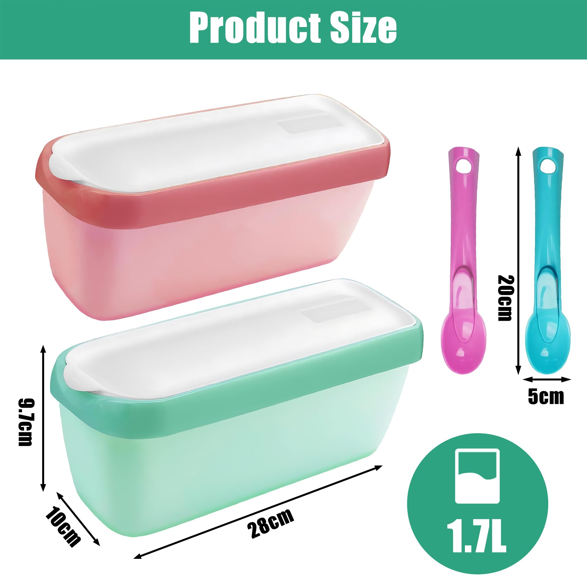 2 Pezzi Vaschetta Gelato Set, Contenitori per Gelato Fatto in Casa da 1,5 litri, con 2 Palline per Gelato, Contenitori per Gelato Riutilizzabili per Accessori da Cucina