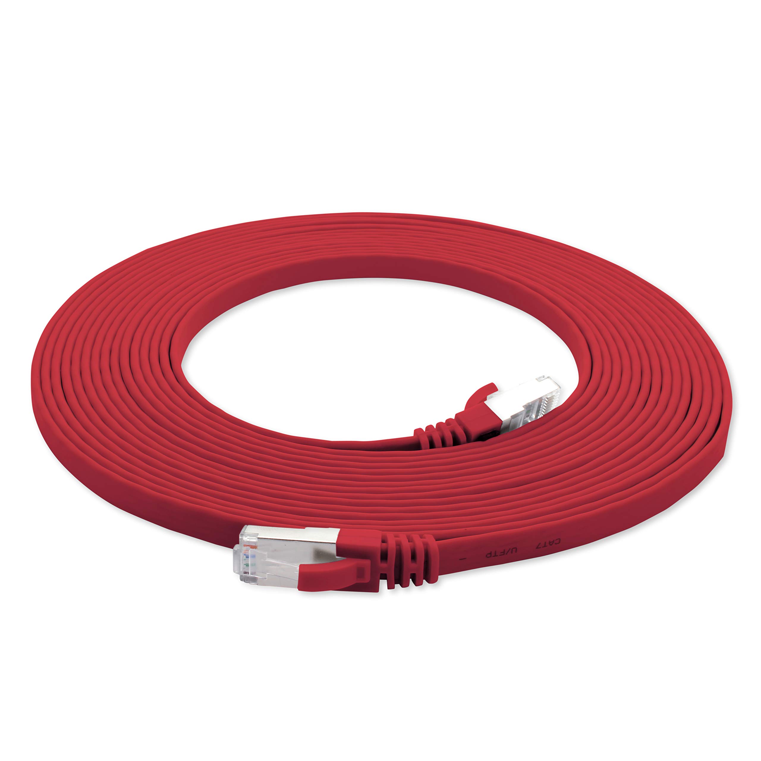 1aTTack.de 3,0 m - rot - 1 Stück Cat7 Flachkabel Netzwerkkabel Cat 7 Rohkabel Gigabit Lan (10Gbit/s) Flachbandkabel Verlegekabel Patchkabel Flach Slim Rj 45 Stecker Cat6a