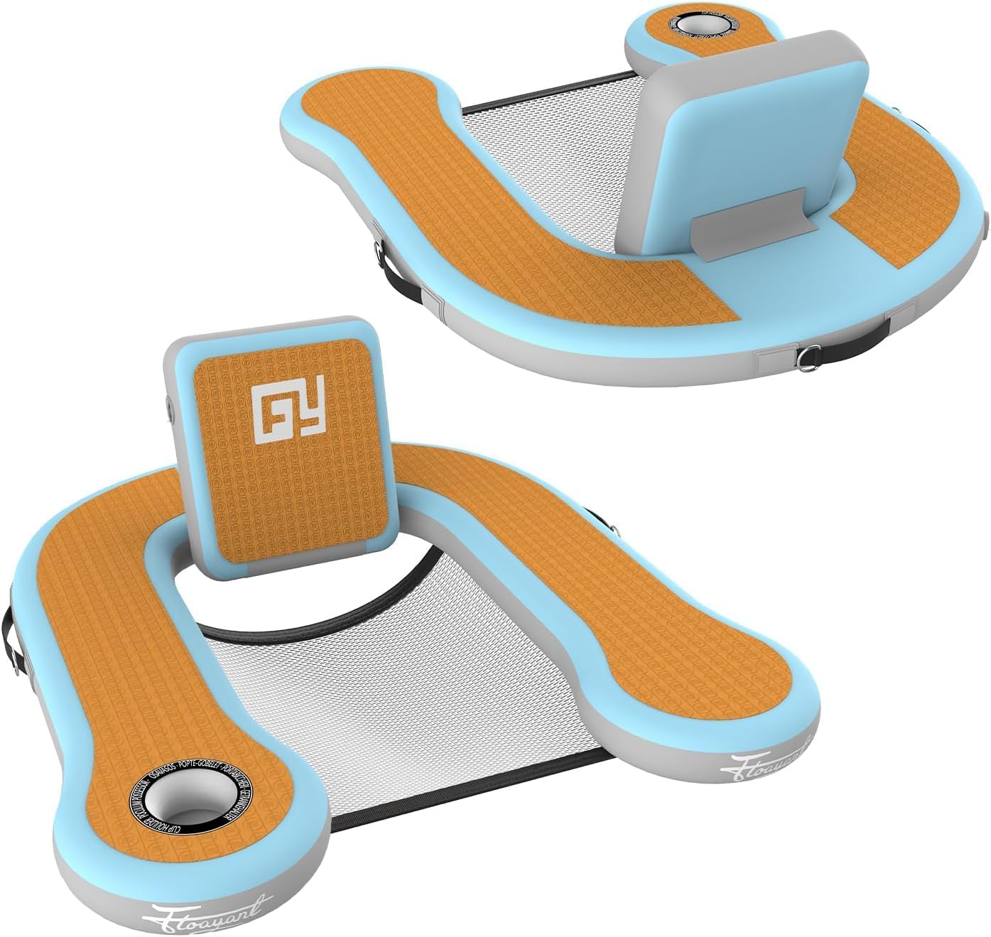 Pool Lounger Float | Sunken Mesh Seat | 100°Golden Angle & Cup Holder | 12mm Eva Soft Foam | 2-in-1 Handle with D-Ring | Floating Chair for Ocean, Lake, Pool, Boat | 1 or 2 Pack