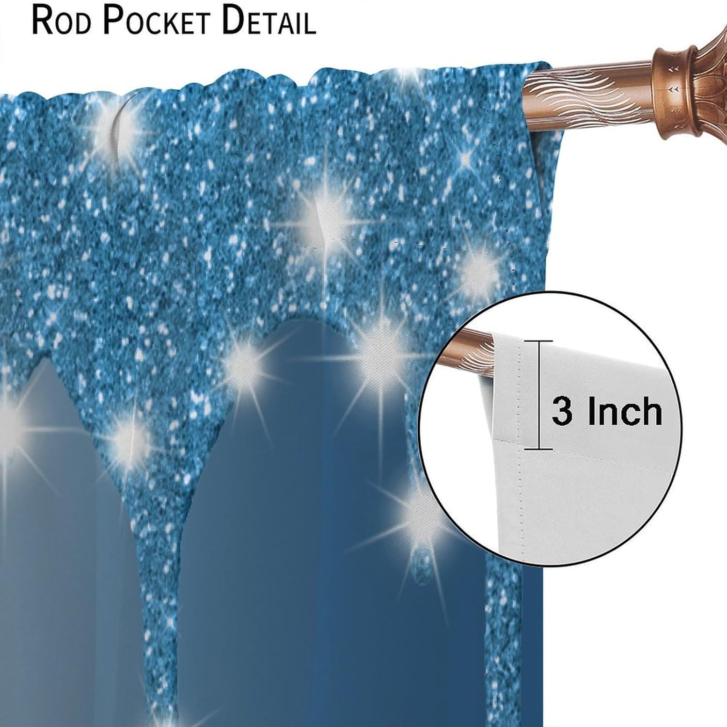 Glitter Diamond Curtains Blue Shiny Drips Fresh Color Luxury Texture Modern Curtain with Rod Pocket for Bedroom Living Room Decor Drapes Window Treatments 2 Panels Set 42x54 Inch