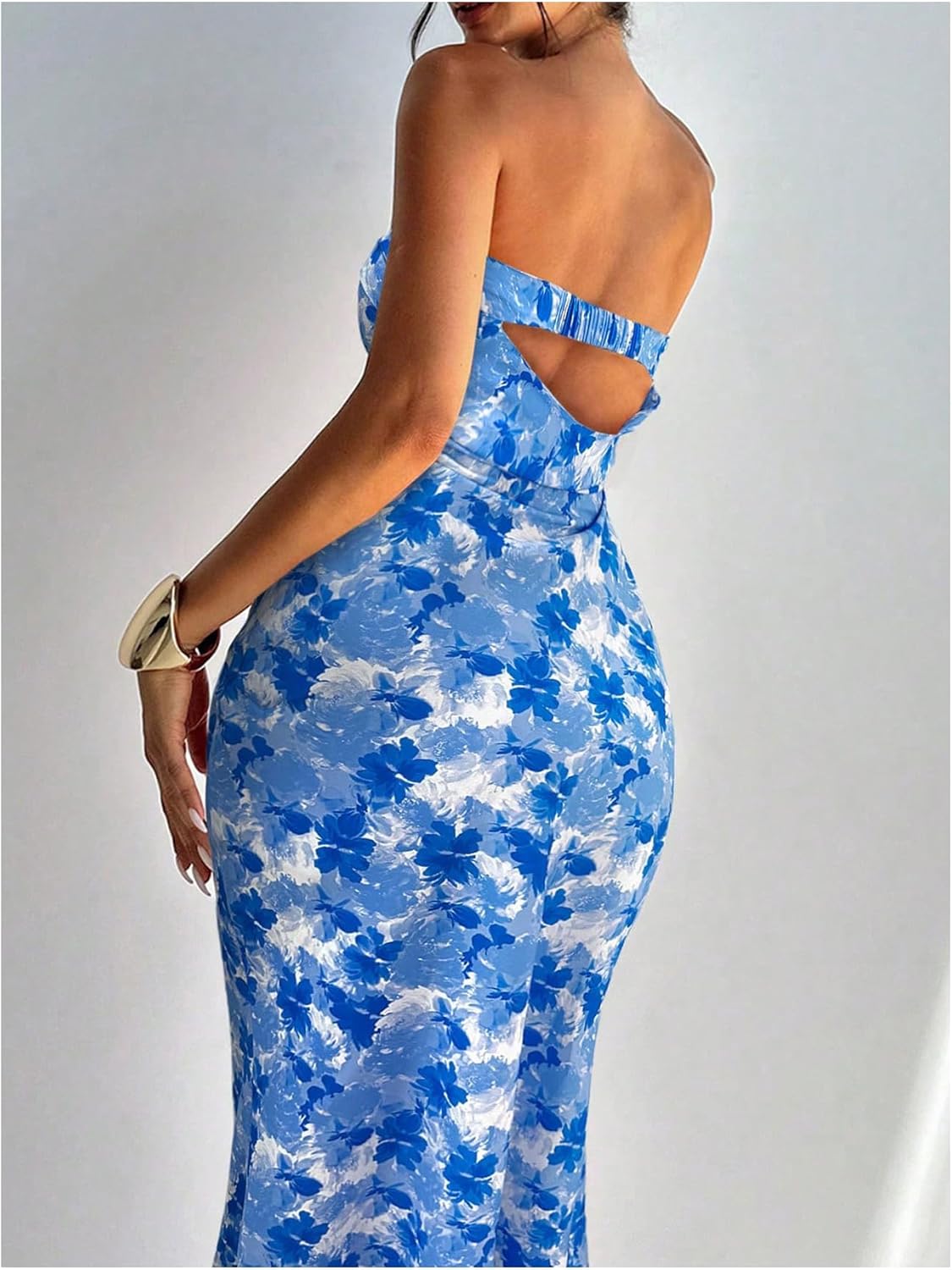 Milumia Women's Boho Floral Tube Dress Wedding Guest Strapless Backless Bodycon Cocktail Summer Long Dresses - Image 4