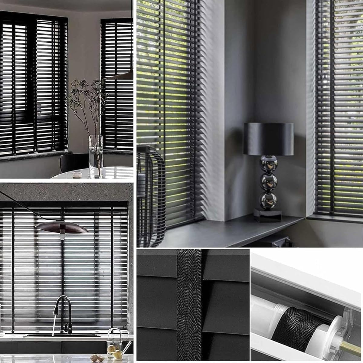 2" Slats Cordless Window Blinds Faux Wood Blind, Indoor Wood Blinds 32" 36" 46" 48" 72" Privacy Horizontal Blinds(Black)