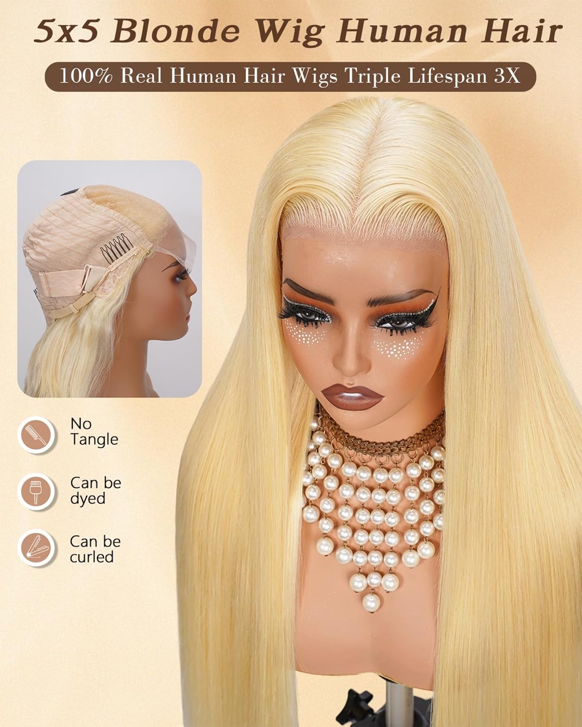 Straight Hairs 613 Lace Front Wig Human Hair 20 Inch Pre Plucked 5x5 HD Transparent Lace Wigs Blonde Lace Front Wigs Human Hair 220% Density Lace Front Wig for Black Women Triple Lifespan 3X