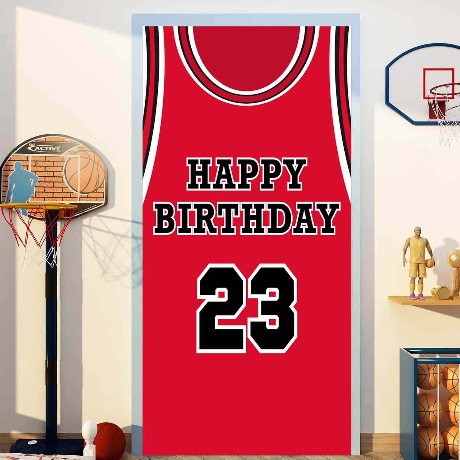 Happy Birthday 23 Banner Backdrop Red Basketball Star Player Sports Theme Decor for Man Boy 1st Birthday Party Supplies Baby Shower Decorations Man Cave Photo Booth Props Background Favors