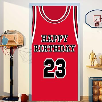 Happy Birthday 23 Banner Backdrop Red Basketball Star Player Sports Theme Decor for Man Boy 1st Birthday Party Supplies Baby Shower Decorations Man Cave Photo Booth Props Background Favors