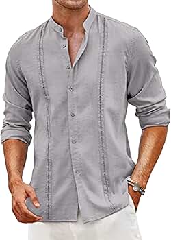 Btmpmcs Camisas Lino Hombre Manga Larga Camisa De Vestir De
