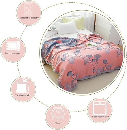 Miniatura 7 de Ginkgo - Colcha de jacquard de algodón suave, ligera, reversible, para otoño y verano, con patrón de hojas de ginkgo para decoración de cama (A, 59