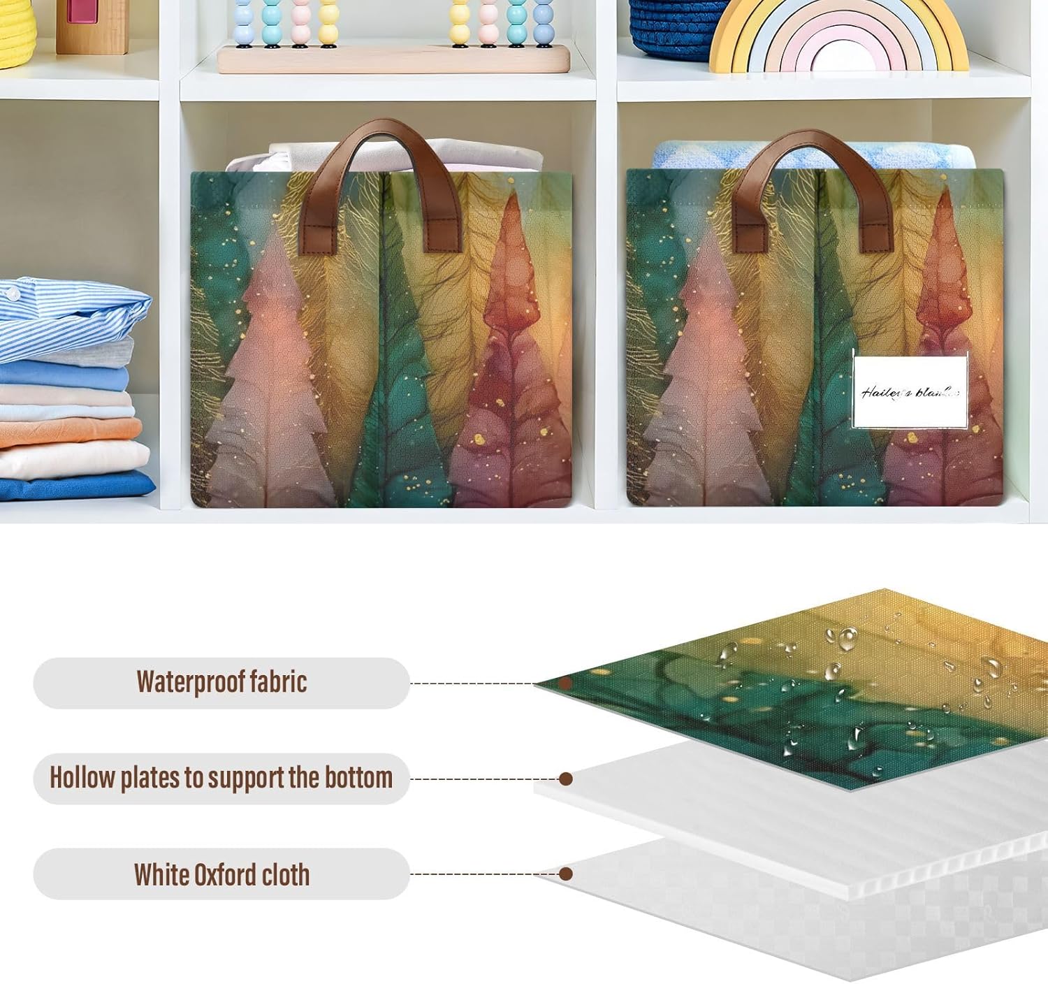 Art Forest Print Storage Baskets 2 Pack with Foldable Steel Frame Water Resistant Cloth, Home Office Cube Organizer 16.9×11.4×10 inches