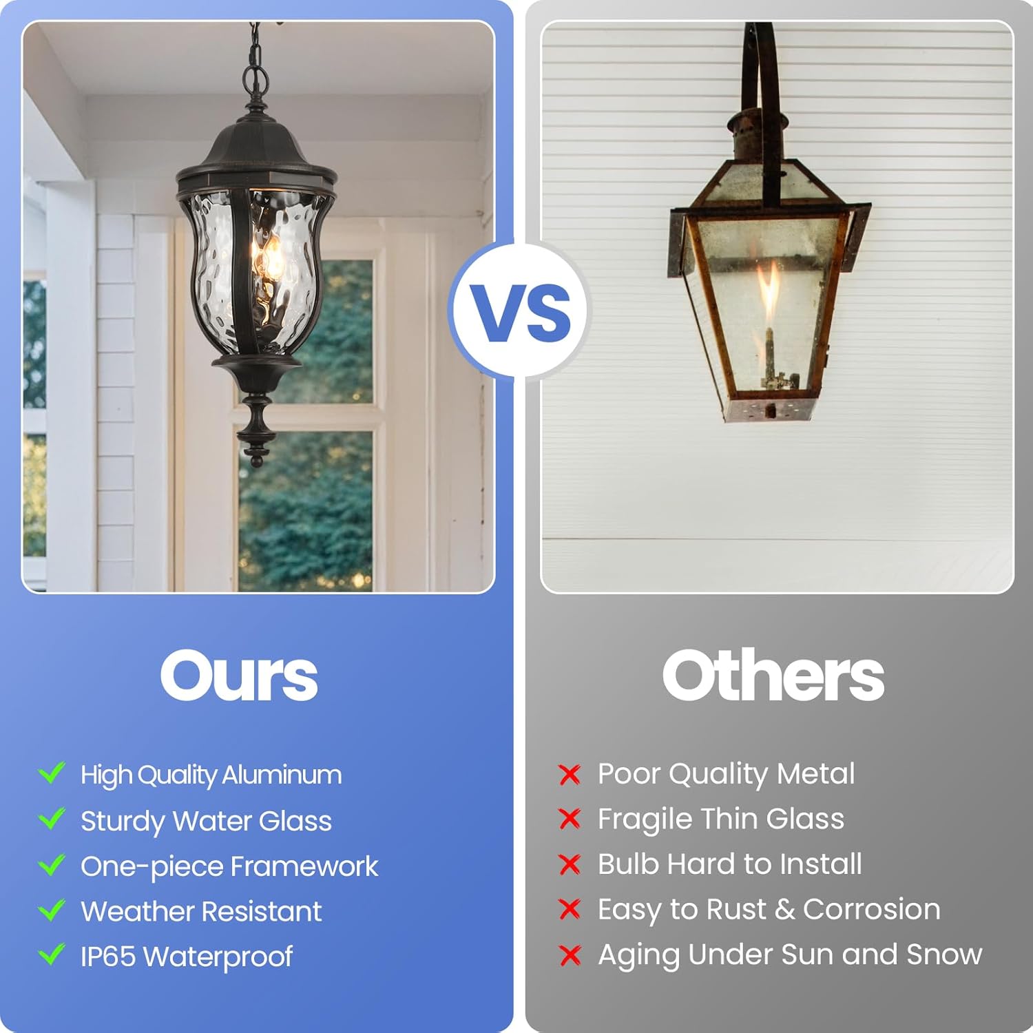Large Outdoor Pendant Light Fixtures, 23.6'' Exterior Hanging Lantern Porch Light Adjustable, Black Brush Red Hanging Lamp Farmhouse Exterior Chandelier Ceiling Mount for Entrance Patio