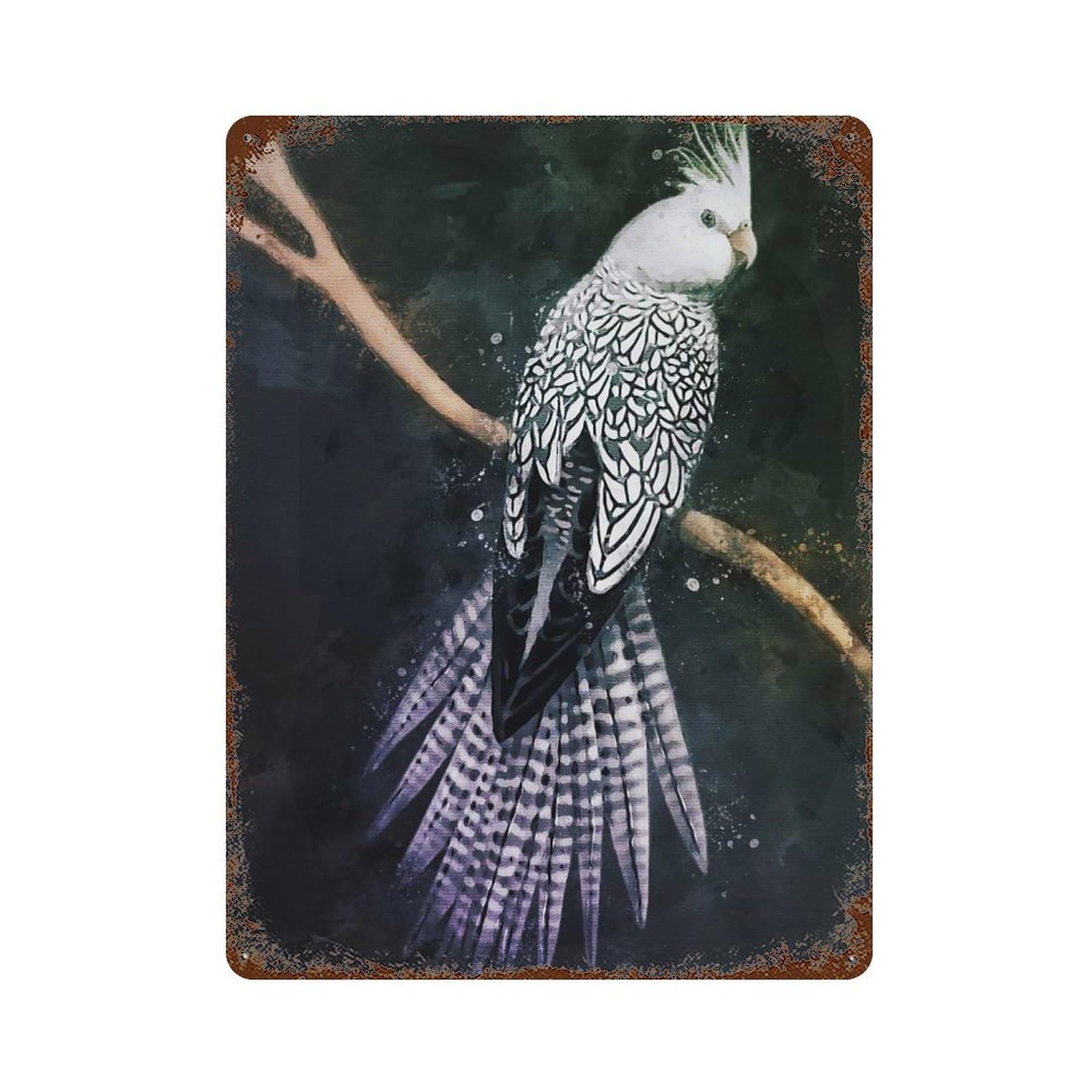 Distressed Metal Wall Sign Parrots Watercolor 15.7"x11.8", Old School Wall Decor for Bistro, Counter And Cafe Decor