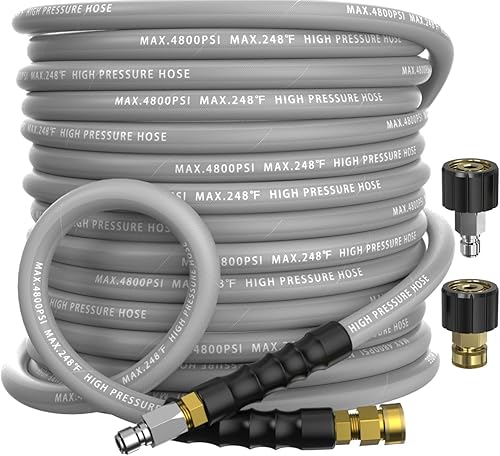 Miniatura 15 de Manguera de lavado a presión de 3/8 pulgadas, 100 pies, 4800 PSI, capa trenzada de acero resistente a las torceduras y goma que no deja marcas