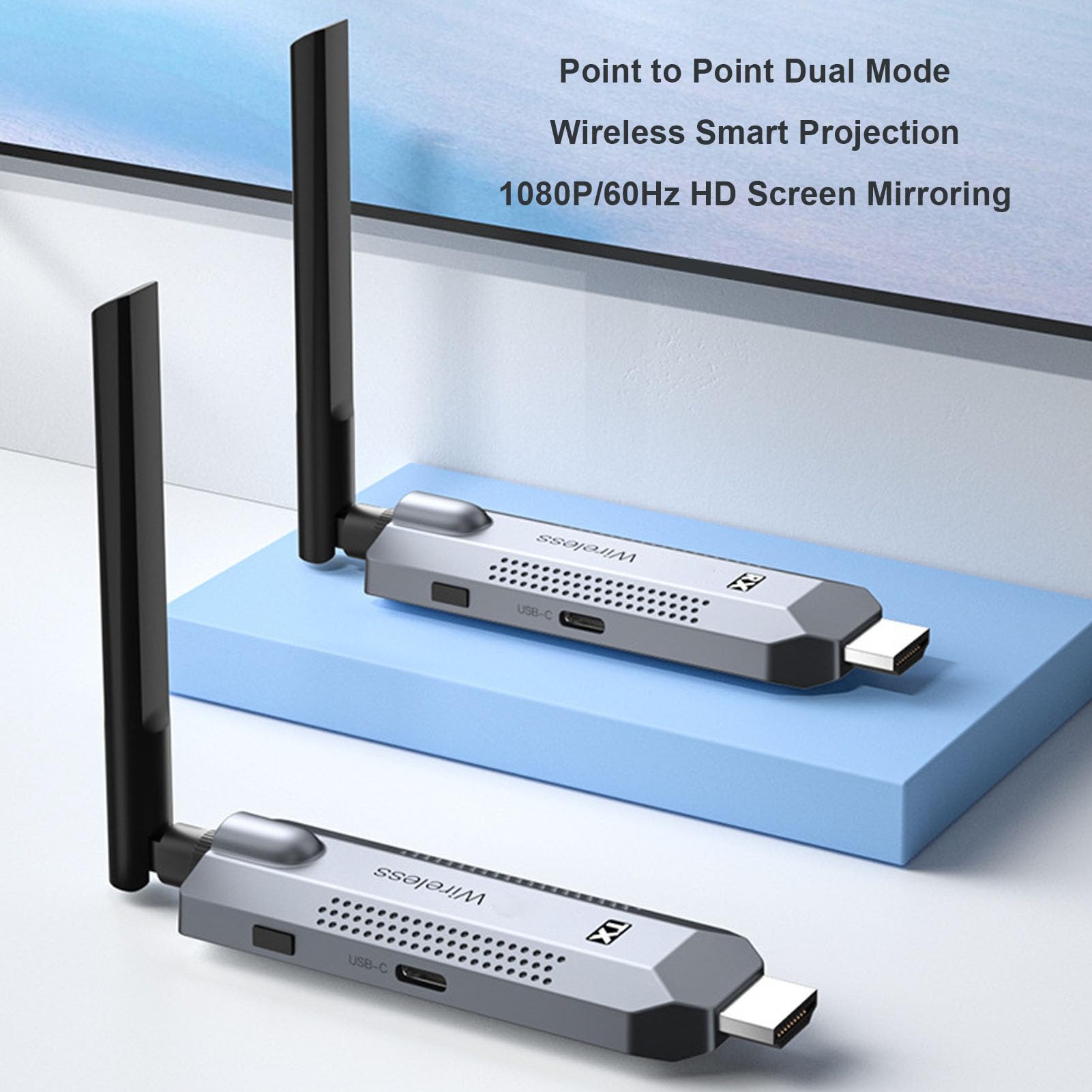 Aramox Transmisor y Receptor de Interfaz Multimedia HD Inalámbrico ABS Más PC Extensor HD Inalámbrico 1080P 60 Hz Alcance de 100 M Baja Latencia para Sala de Conferencias Oficina TV Computadora