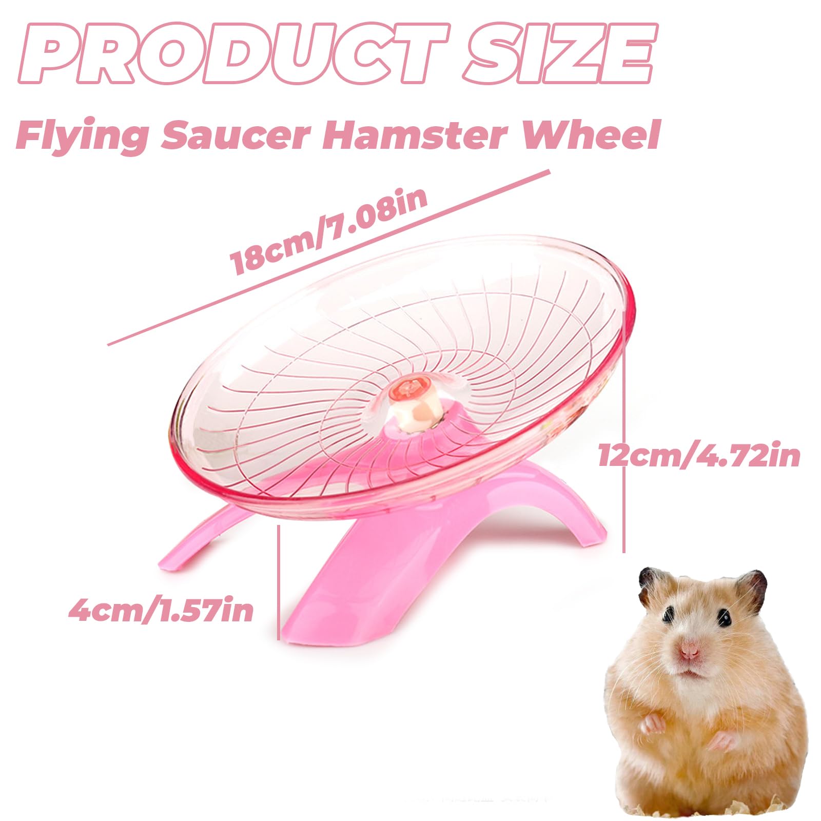Flying Saucer Hamster Wheel Super-Silent Hamster Wheel Plastic Stable Pets Exercise Wheel Non Slip Run Silent Wheel for Small Pets (Pink) - Image 2