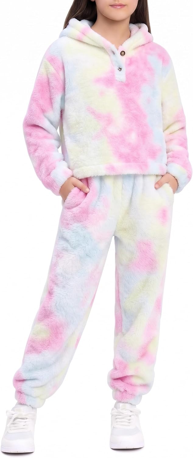 Girls Sweatsuit 2 Piece Fuzzy Fleece Hoodie Outfits 6-14 Years