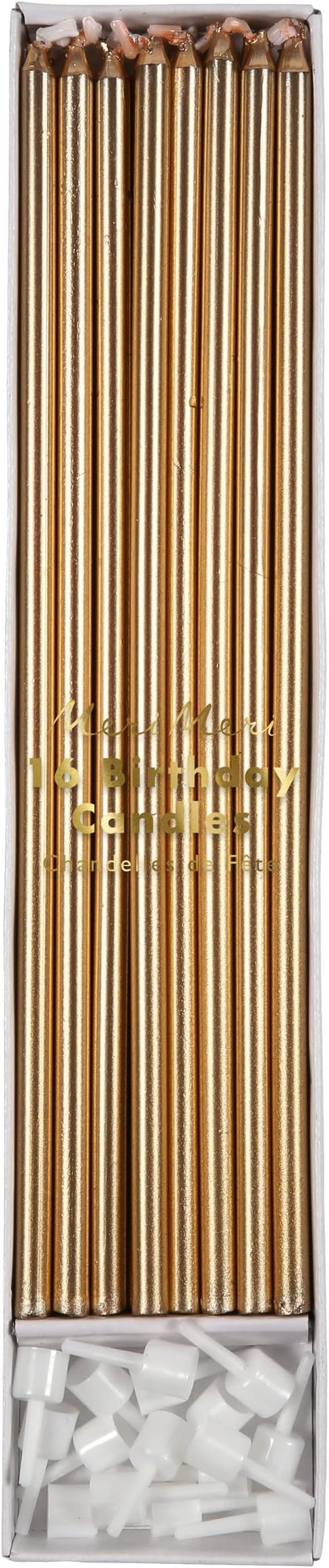 Meri Meri Long Birthday Candles for Cake (Pack of 16), 8.75" Tall Unscented Candles