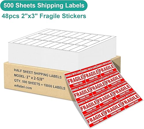 Miniatura 107 de MFLABEL 2x4 Shipping Labels - 25 Sheets (250 Labels) for Laser & Inkjet Printers, 10-UP FBA Address Stickers, Matte White Self-Adhesive Mailing