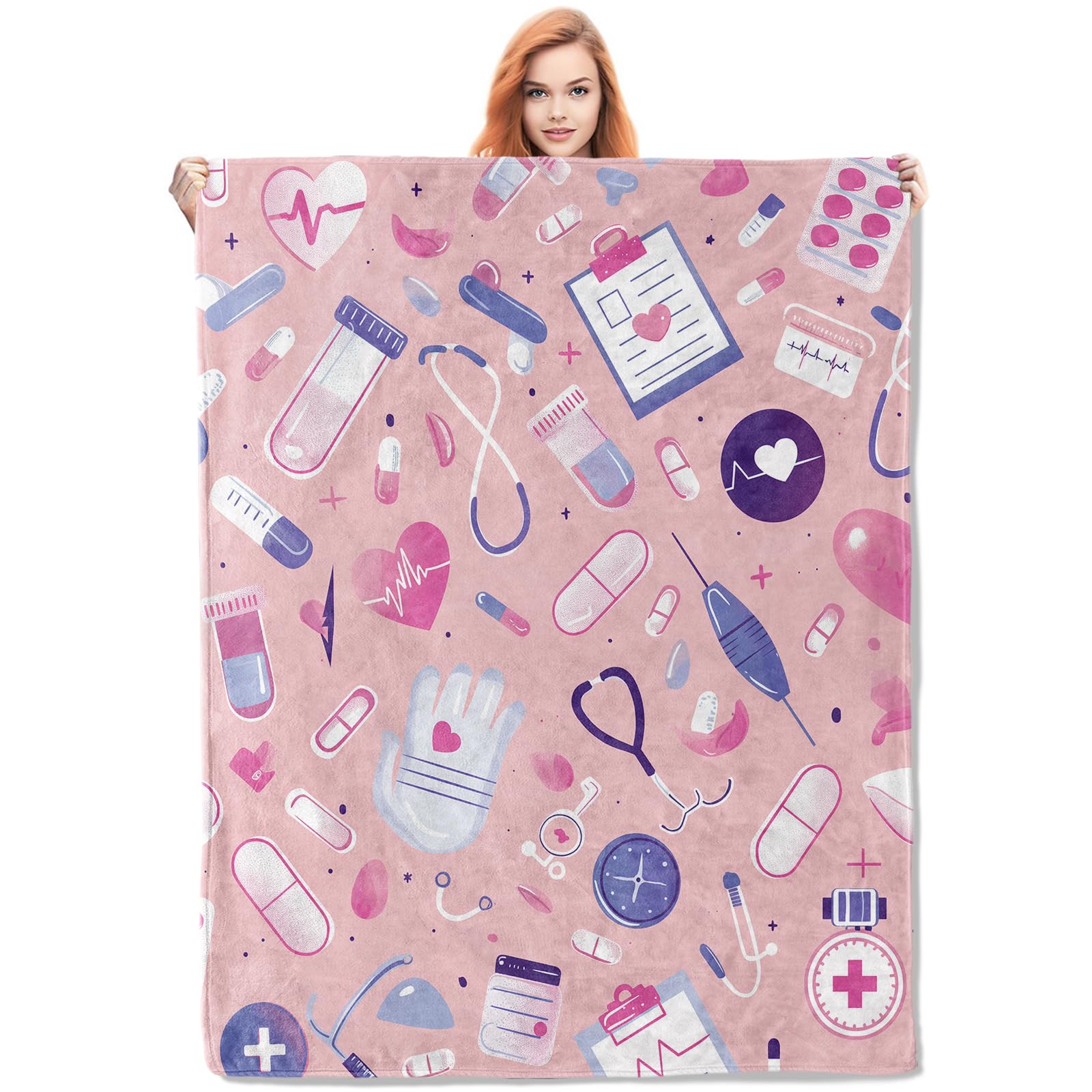 VANZEV Nurse Blanket, Pink Nurse Gifts Flannel Throw Blankets,Soft Warm Lightweight Cozy Plush Nursing Graduation Throws for Bedroom Sofa Office Home