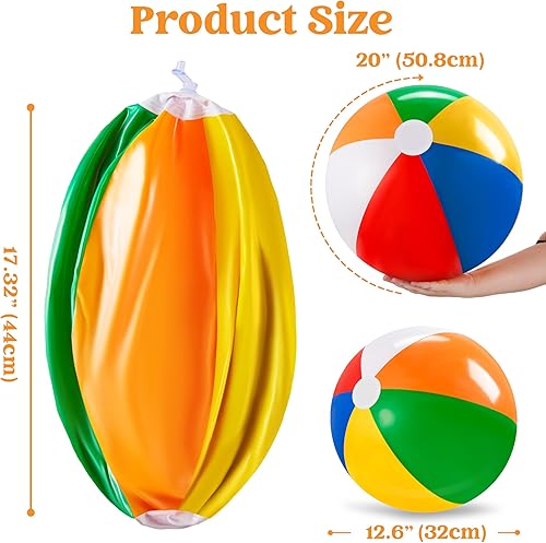 Miniatura 5 de JOYIN Paquete de 2 pelotas de playa de 20 pulgadas, juguetes de piscina, pelota inflable grande de playa, juegos de agua, clásico arco iris,