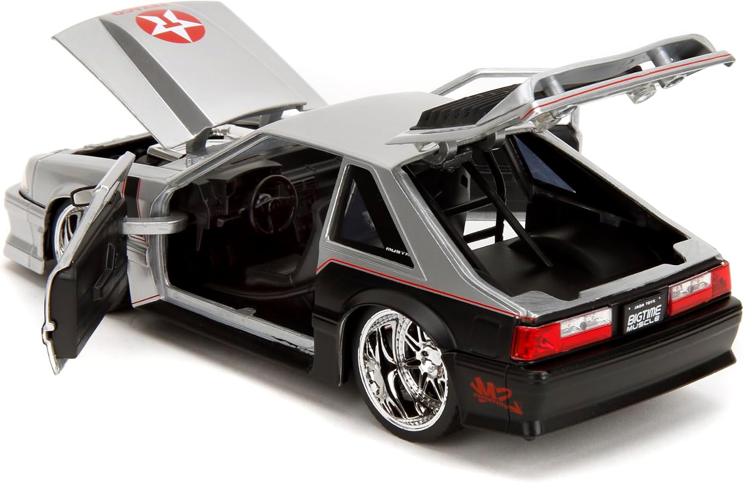 Jada Toys Bigtime Muscle 1:24 1989 Ford Mustang GT Texaco Die-cast Car – Opening Doors, Hood, Trunk, Rubber Tires(Candy Silver)