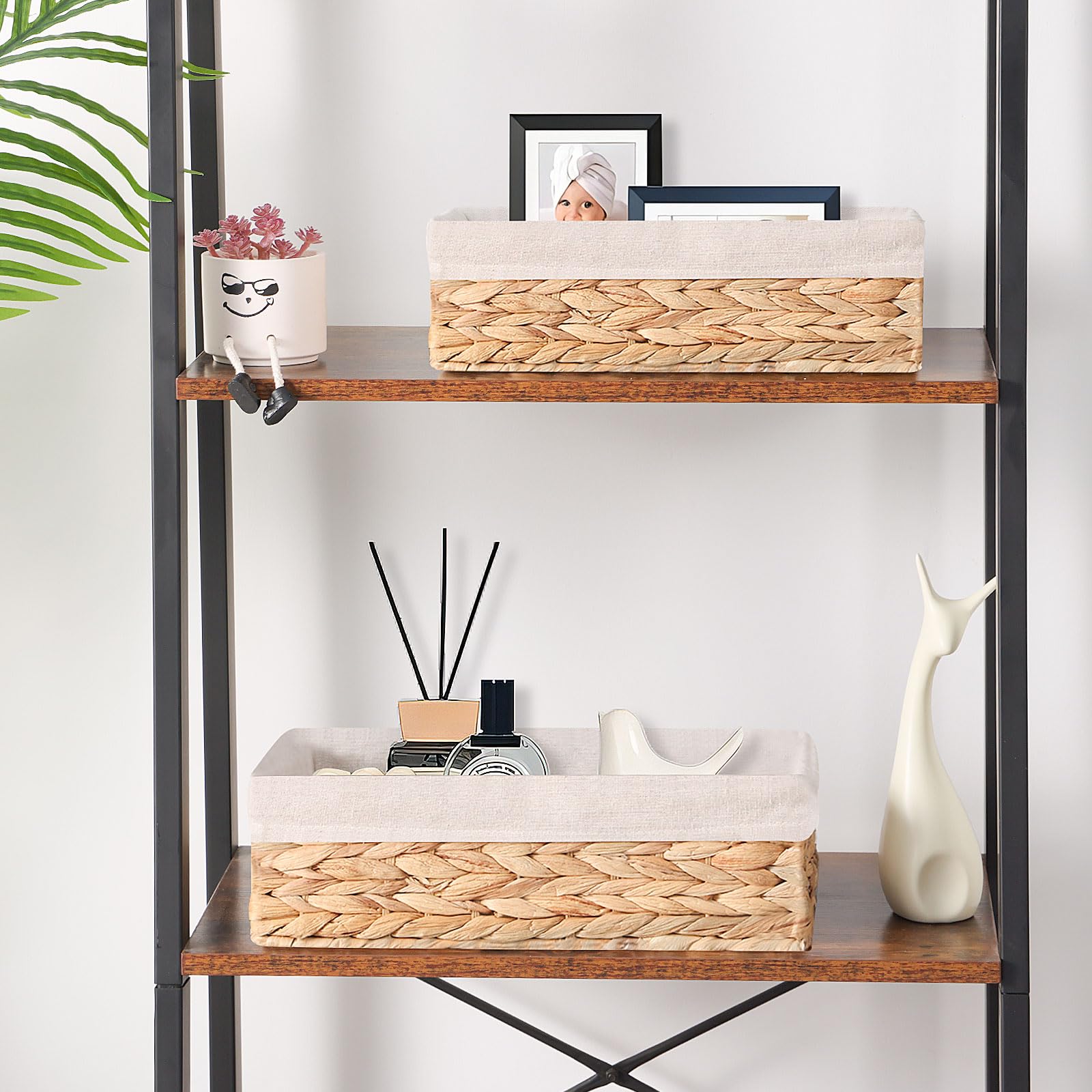 OUTBROS Cestino Portaoggetti Staccabile, Cesto IntrecciatoIn Vimini Foderato, Scatole da Bagno,Organizer Cucina Camera da Letto, 2 Confezioni, Giacinto D'acqua