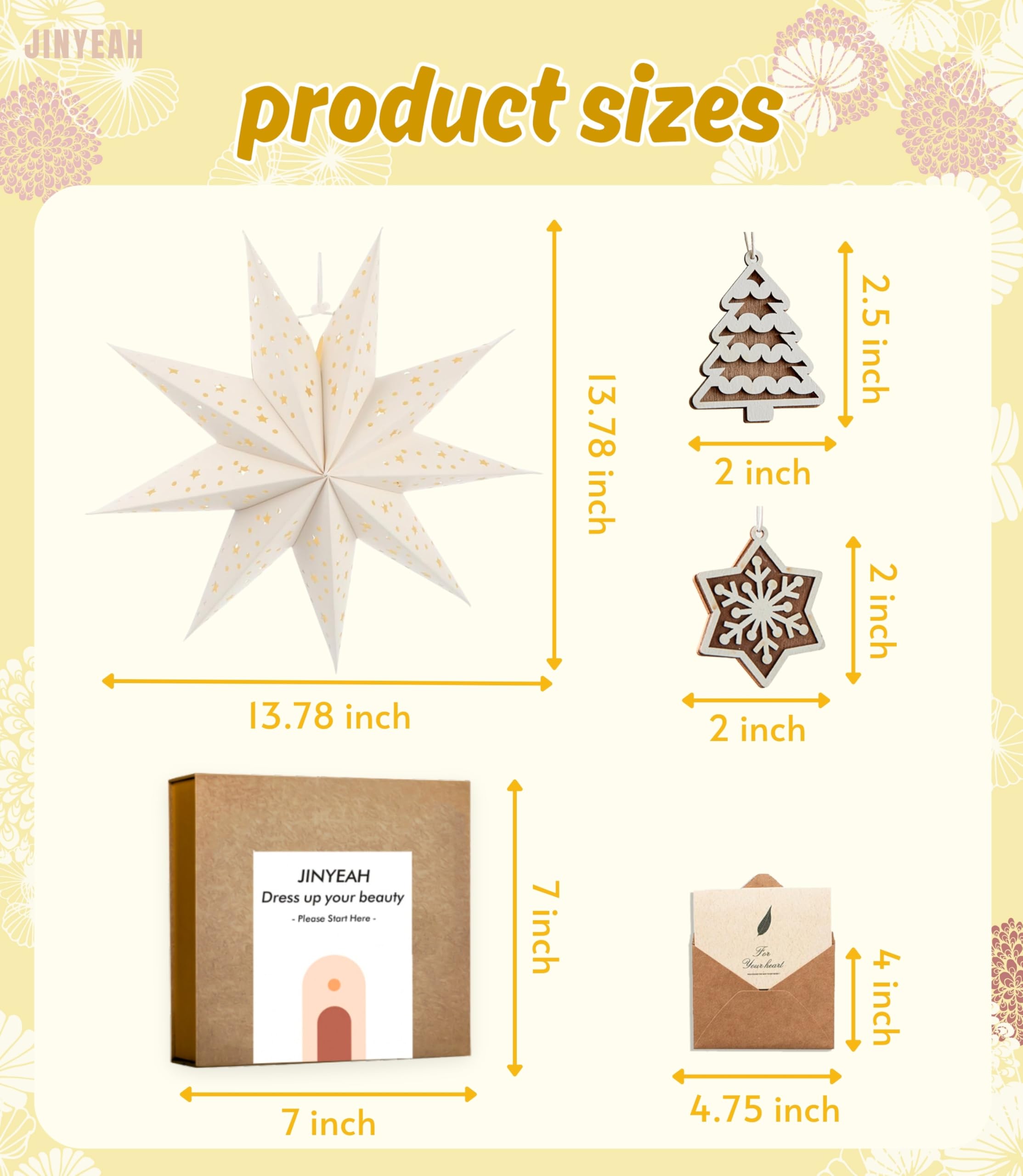Paper Star Lantern 3PCS Christmas Paper Stars Lampshade 13.78 inch Hanging 3D Christmas Pentagram Lampshade 9 Points Lantern Foldable for Xmas Wedding decoración navideña