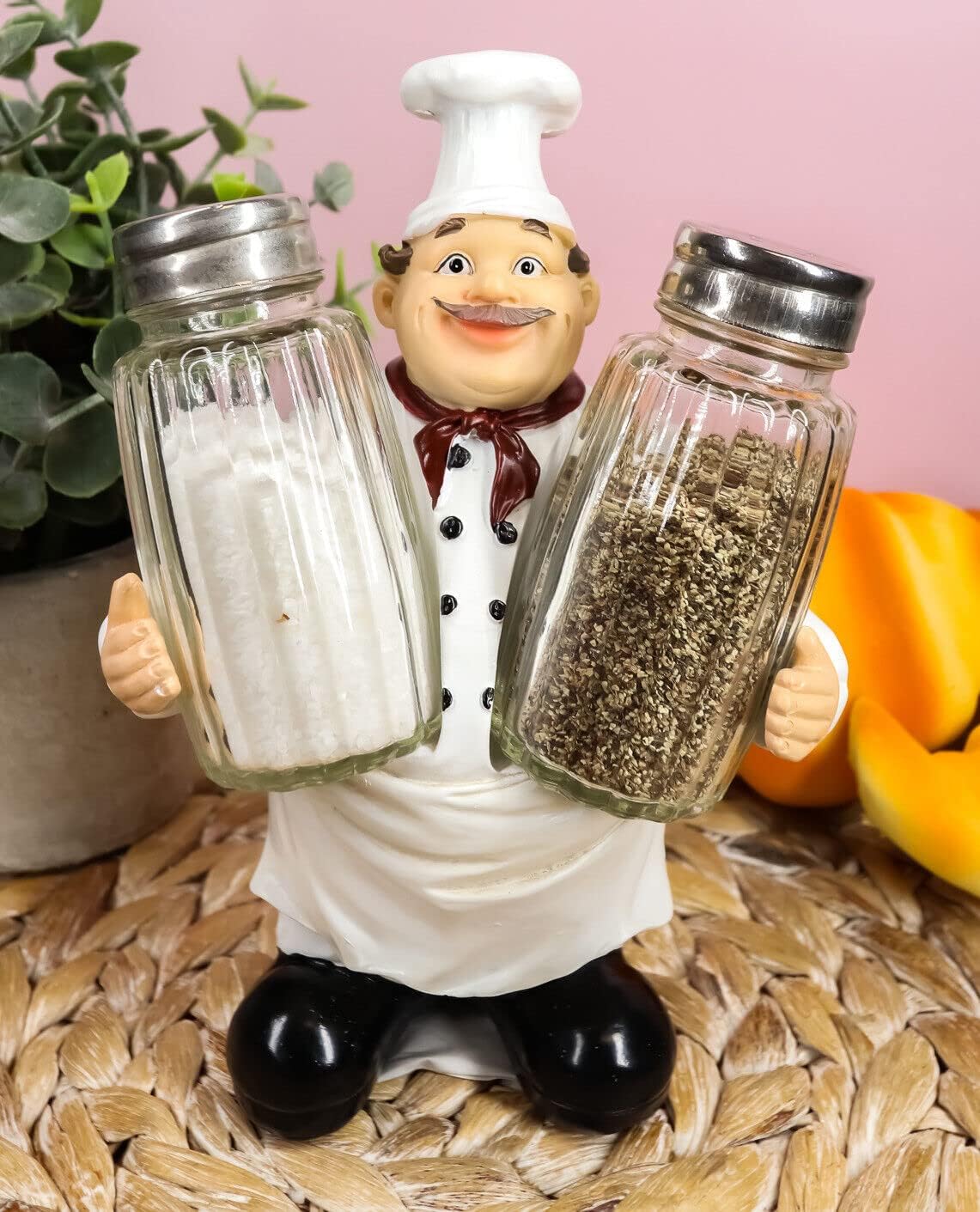 Set Of 1 Bon Appetit Wine Master Standing Chef Salt And Pepper Shakers Holder Set