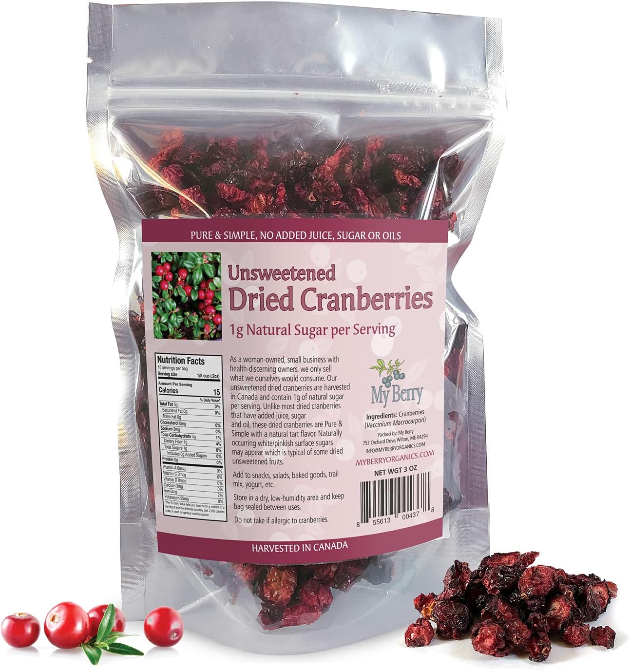Unsweetened Dried Cranberries, No Added Sugar, Juice Or