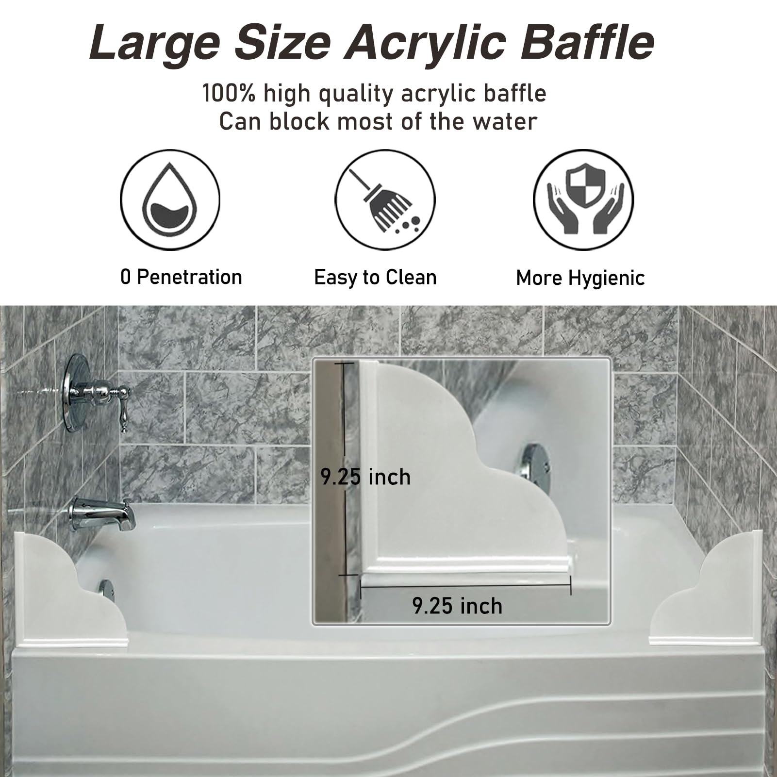 2-Pack Removable Shower Splash Guard For Bathtub - Self-Adhesive Waterproof Bath Tub Water Barrier