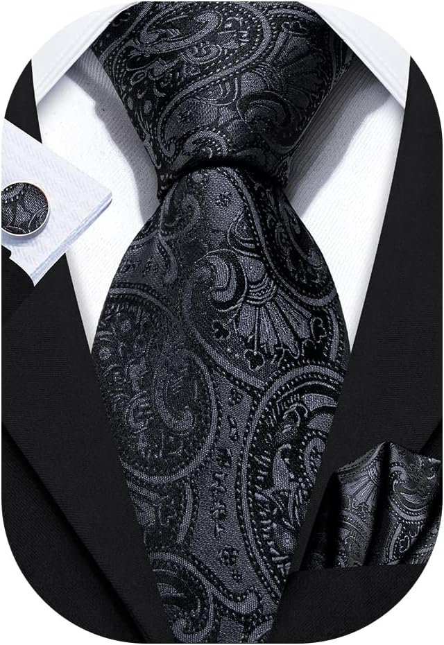 Men Tie Set Paisley Pocket Square Cufflinks for Men Silk Necktie Wedding