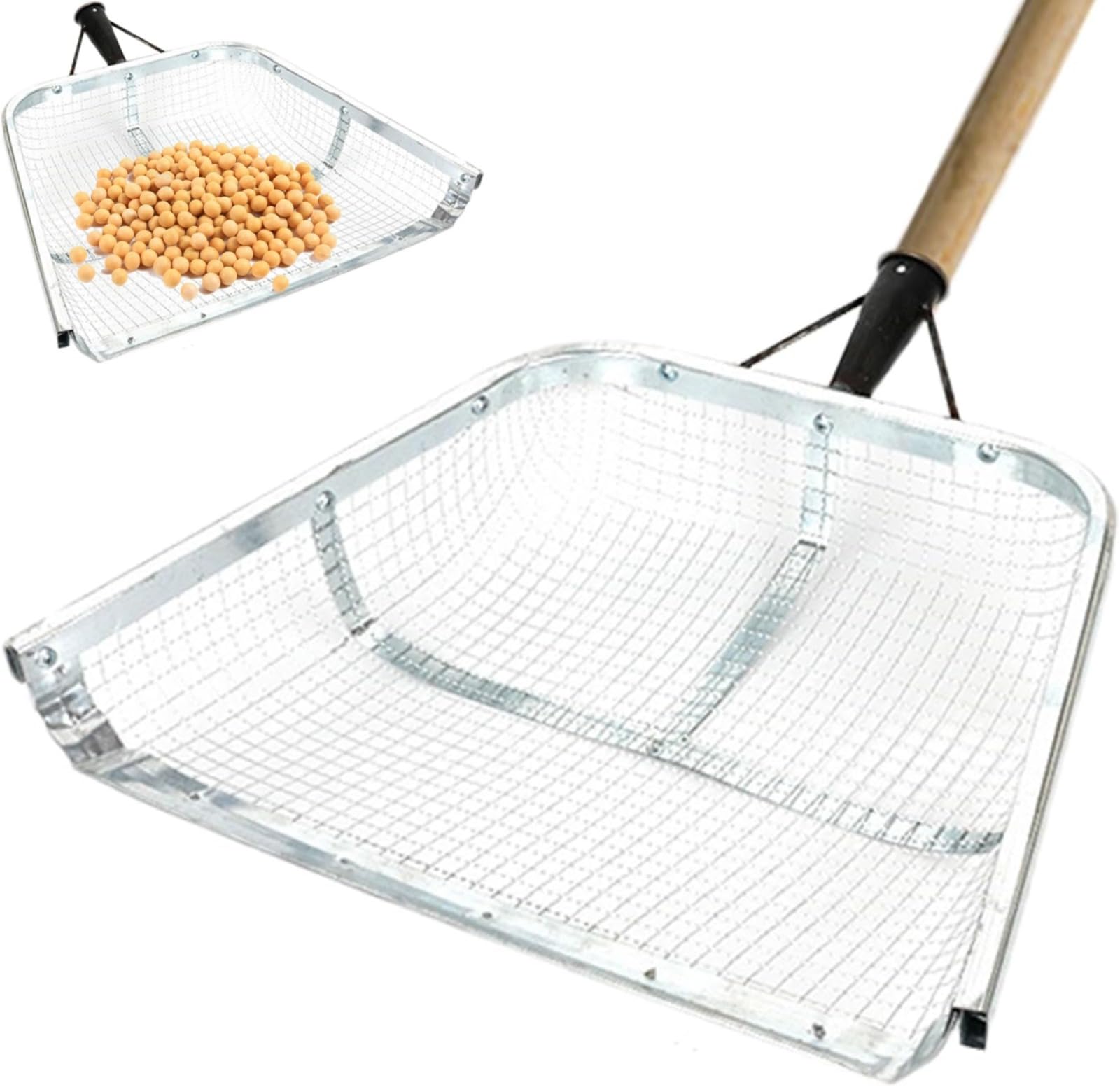 Colino per compost, grande pala da giardino in metallo, larghezza maglie 4/12 mm, setaccio per terra da giardino, pala per grani di mais, efficace setaccio ergonomico portatile in acciaio inox