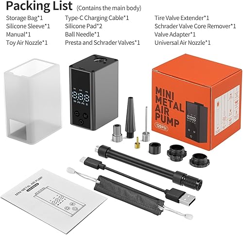 Miniatura 8 de Mini bomba de bicicleta con manómetro, bomba eléctrica de bicicleta de 120 PSI, bomba de aire recargable para bicicleta portátil, parada automática