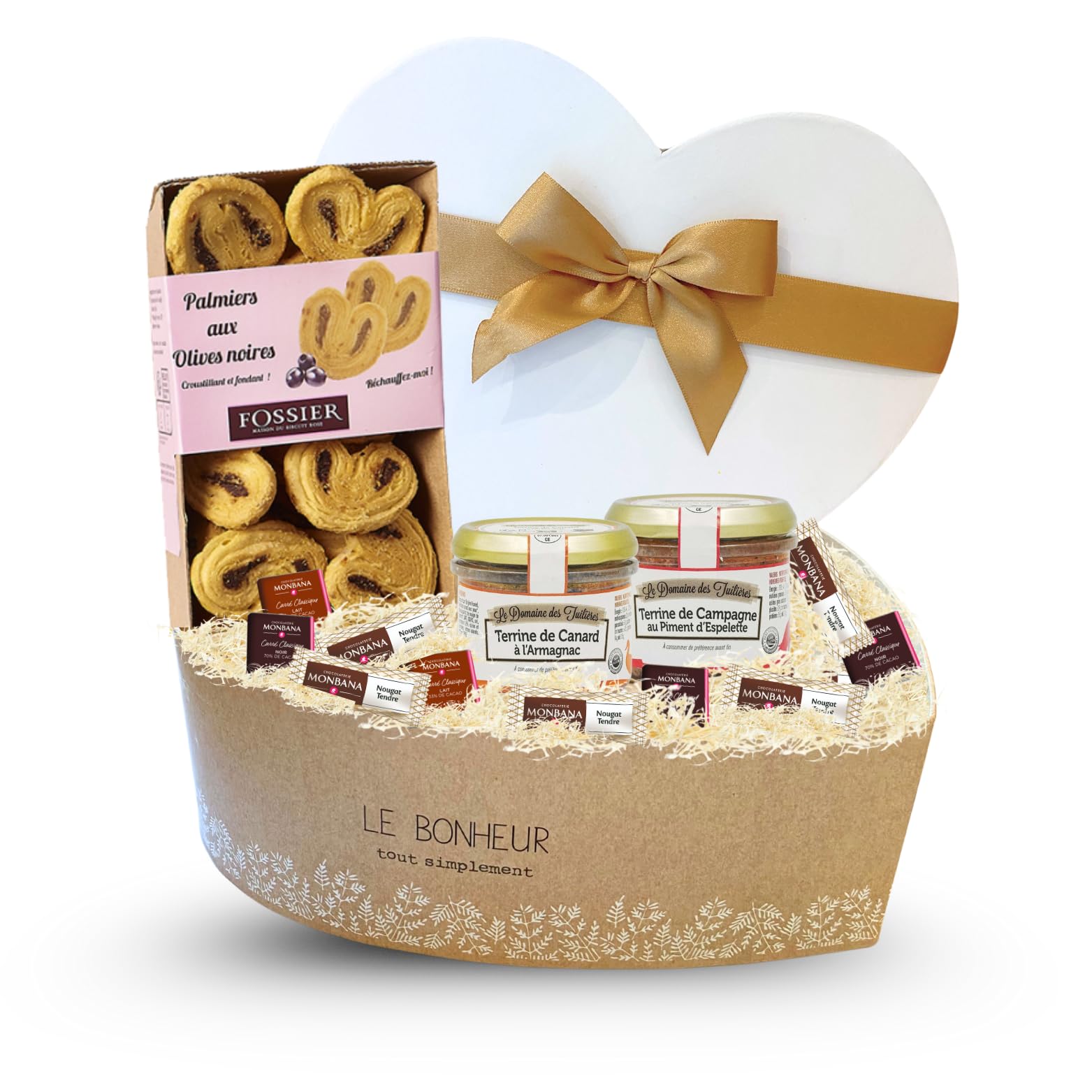 Coffret Cadeau Coeur Gourmet | Mix de Terrines, Feuilletés Salés Fossier, 10 Délices Monbana | Sélection Gourmande & Élégante pour la Fête des Mères