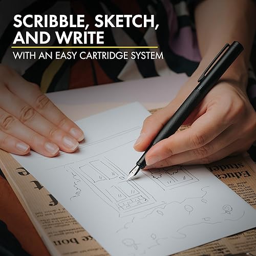 Miniatura 7 de Scrivi Pens Juego de Plumas Estilográficas de Lujo-Negro Plumas Estilográficas para Escribir - Punta Fina Suave - Incluye Convertidor de Tinta