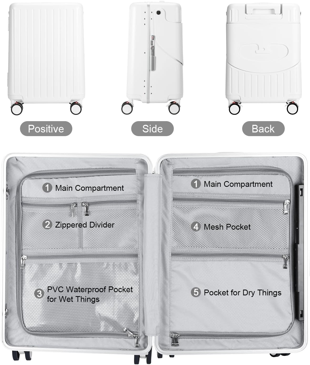 MRPLUM Ride On Luggage with Seat&Seat Belt,Hard Shell Lightweight Rolling Spinner Wheels Travel Luggage with TSA Lock,20 inch,White